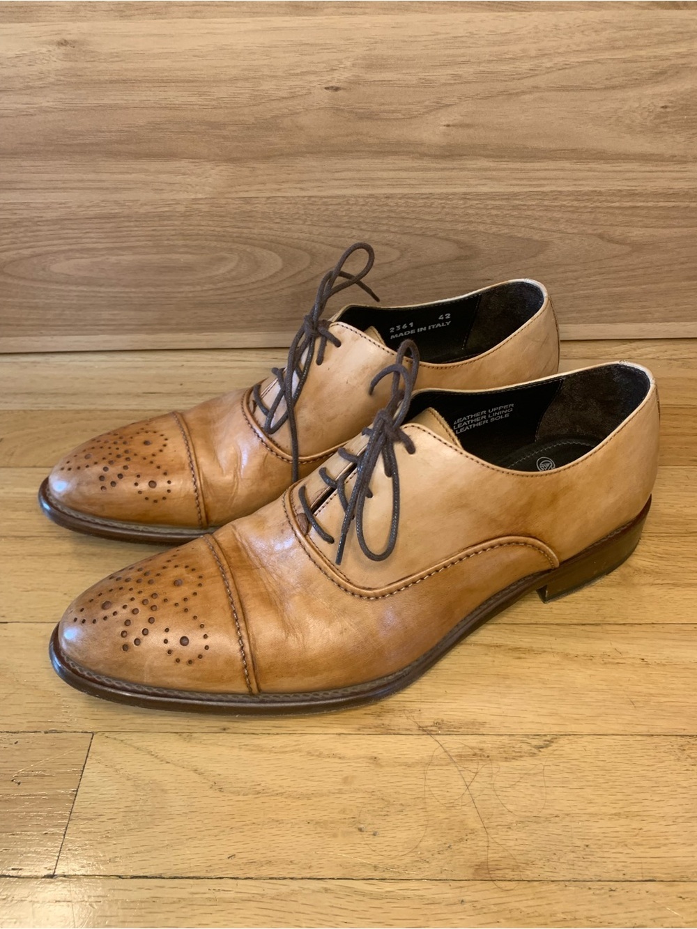 Calzoleria Toscana 2361 Tan Leather Cap-Toe Oxfords - Size 42